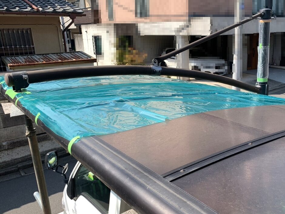 カーポート上鉄部塗装工事 